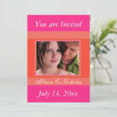 Mandarine Orange und Button Foto Hochzeit Einladun Einladung (Stehend Vorderseite)