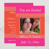 Mandarine Orange und Button Foto Hochzeit Einladun Einladung (Vorne/Hinten)