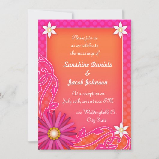 Mandarine Orange und Pink Hochzeitsempfang Einladung (Vorderseite)