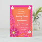 Mandarine Orange und Pink Hochzeitsempfang Einladung (Stehend Vorderseite)