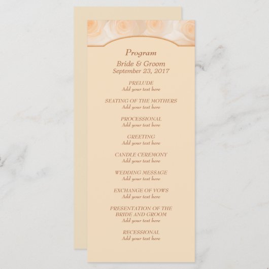 Mandarine Rose Personalisiert Hochzeitsprogramm Programm (Vorne/Hinten)