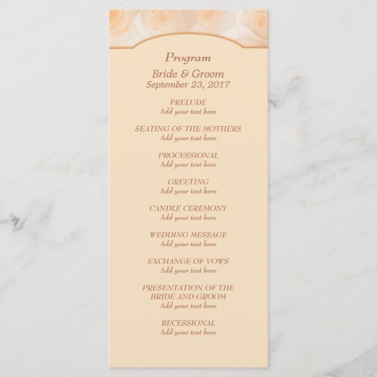 Mandarine Rose Personalisiert Hochzeitsprogramm Programm (Vorderseite)