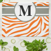 Mandarine Safari Zebra mit Monogramm Geschirrtuch (Gefaltet)