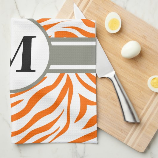 Mandarine Safari Zebra mit Monogramm Geschirrtuch (Viertel Falte)