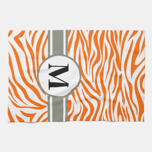 Mandarine Safari Zebra mit Monogramm Geschirrtuch (Horizontal)