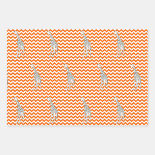 Mandarine Safari Zickzack mit Pop Art Giraffe Geschenkpapier Set