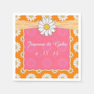Mandarine Tango Orange Pink Daisy Floral Wedding Serviette