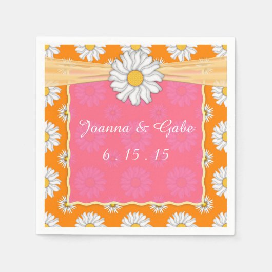Mandarine Tango Orange Pink Daisy Floral Wedding Serviette (Vorderseite)