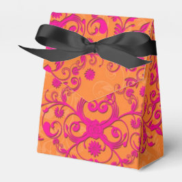 Mandarine Tango Pink und Orange Floral Damask Geschenkschachtel