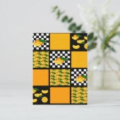 Mandarine und Karierte Patchwork Postkarte (Stehend Vorderseite)