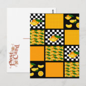 Mandarine und Karierte Patchwork Postkarte (Vorne/Hinten)
