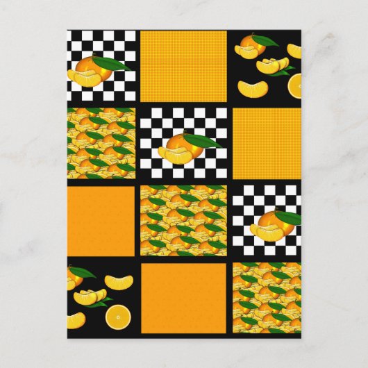Mandarine und Karierte Patchwork Postkarte (Vorderseite)