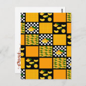 Mandarine und Karierte Patchwork Postkarte (Vorne/Hinten)