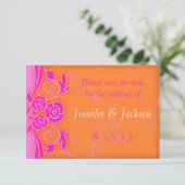 Mandarine und rosa Rosen Hochzeit speichern das Da Save The Date (Stehend Vorderseite)