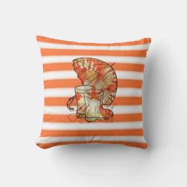 Mandarine und Weiß Streifen Schirm & Regenboot Kissen