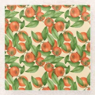 Mandarine Wasserfarbe, nahtlose Fruchtmuster. Glasuntersetzer