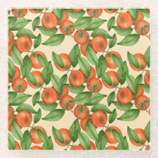 Mandarine Wasserfarbe, nahtlose Fruchtmuster. Glasuntersetzer