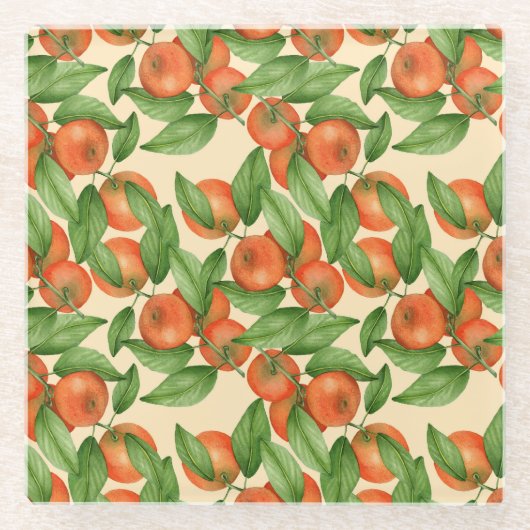 Mandarine Wasserfarbe, nahtlose Fruchtmuster. Glasuntersetzer (Vorderseite)