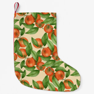 Mandarine Wasserfarbe, nahtlose Fruchtmuster. Kleiner Weihnachtsstrumpf