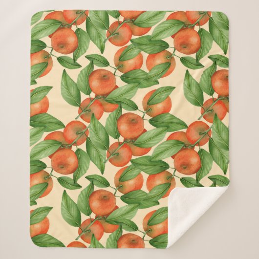 Mandarine Wasserfarbe, nahtlose Fruchtmuster. Sherpadecke (Vorderseite)