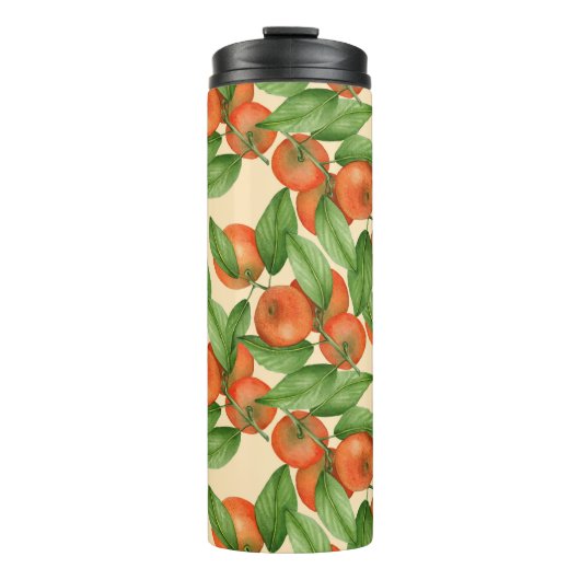 Mandarine Wasserfarbe, nahtlose Fruchtmuster. Thermosbecher (Vorderseite)