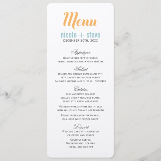 Mandarine Wedding Menu Cards Menükarte (Vorderseite)