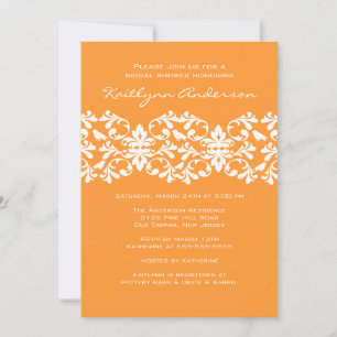 Mandarine & White Damask Bridal Dusche Einladung