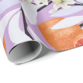 Mandarine Zitrus Blütenzweige Floral Lilac Geschenkpapier (Rolleneckpunkt)