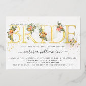 Mandarine Zitrus und Brautparty aus Gold und Blume Folieneinladung (Vorderseite)