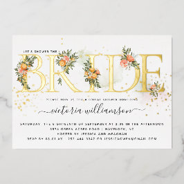 Mandarine Zitrus und Brautparty aus Gold und Blume Folieneinladung