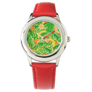 Mandarinen, Bananen und tropische Blätter Armbanduhr