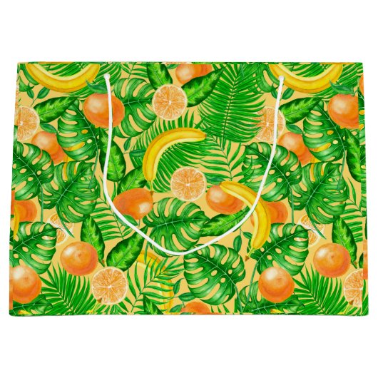 Mandarinen, Bananen und tropische Blätter Große Geschenktüte (Vorderseite)