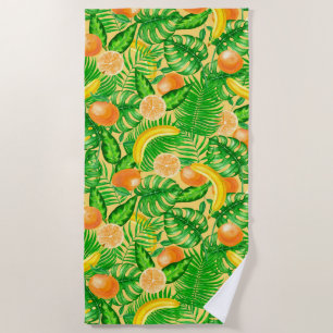 Mandarinen, Bananen und tropische Blätter Strandtuch