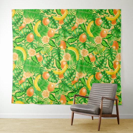 Mandarinen, Bananen und tropische Blätter Wandteppich (Beispiel (Horizontal))