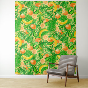 Mandarinen, Bananen und tropische Blätter Wandteppich