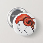 Mandarinen-Orange-Haarmädchen Original Kunstporträ Button (Vorne & Hinten)