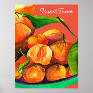 Mandarinen-Orangen-Wasserfarben-Fruchtkunst Poster