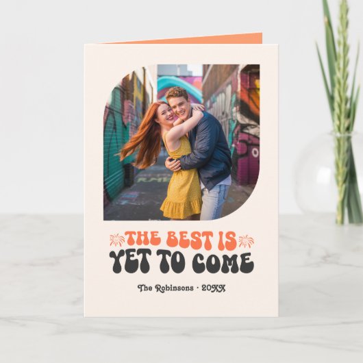 Mandarinen Pop Champagner Retro Neujahrsfoto Feiertagskarte (Vorderseite)