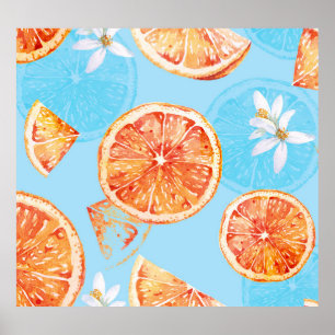 Mandarinen Wasserfarbe: Blue Luxurious Stoff Poster