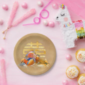 Mandarinenducks und Doppelglückssymbol Pappteller (Party)