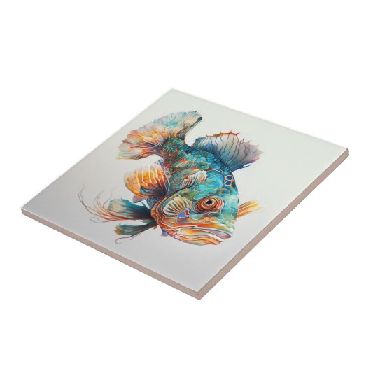 Mandarinenfisch, Wasserfarbe, Keramik Fliese (Seite)