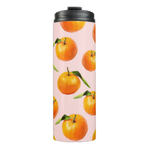 Mandarins Leaf Pink Nahtloses Muster Thermosbecher