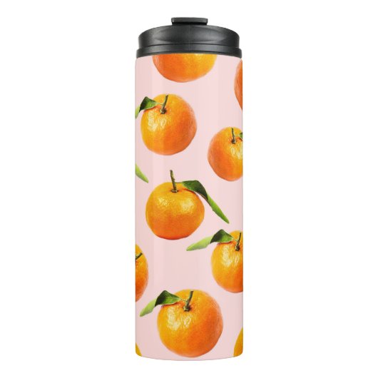 Mandarins Leaf Pink Nahtloses Muster Thermosbecher (Vorderseite)