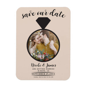 Mandel-Bisque-Hochzeitsring-Foto Save-the-Date-Kar Magnet
