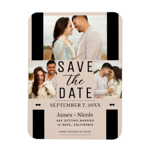 Mandel Bisque Save the Date 3 Foto Hochzeit Magnet