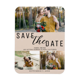 Mandel-Bisque Save-the-Date-Hochzeit 3 Fotos Magnet