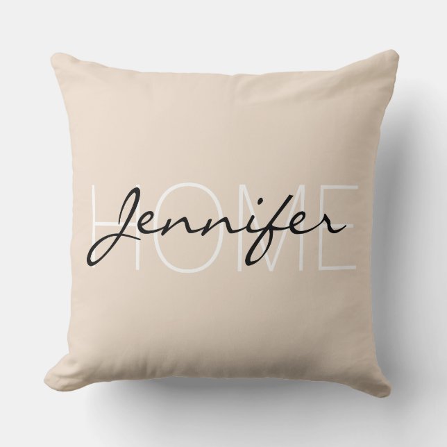Mandel farbenes Home-Monogramm Kissen (Vorderseite)