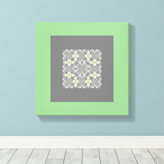 Mandela Abstrakt Original, hellgrün, grau Leinwanddruck (Insitu (Holzboden))