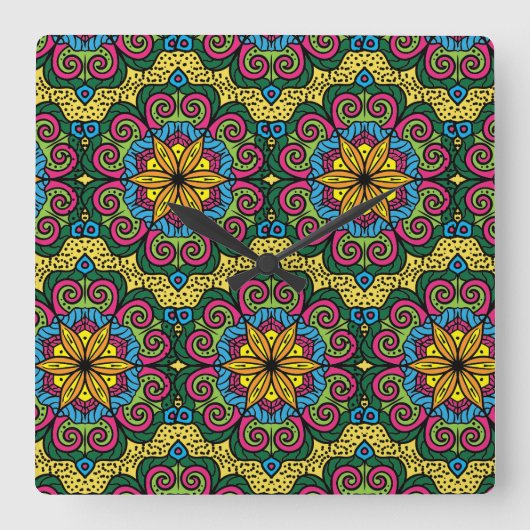 Mandela Design Quadratische Wanduhr (Vorderseite)