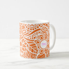 Mandela Floral Orange White Pink Monogram INITIALS Kaffeetasse